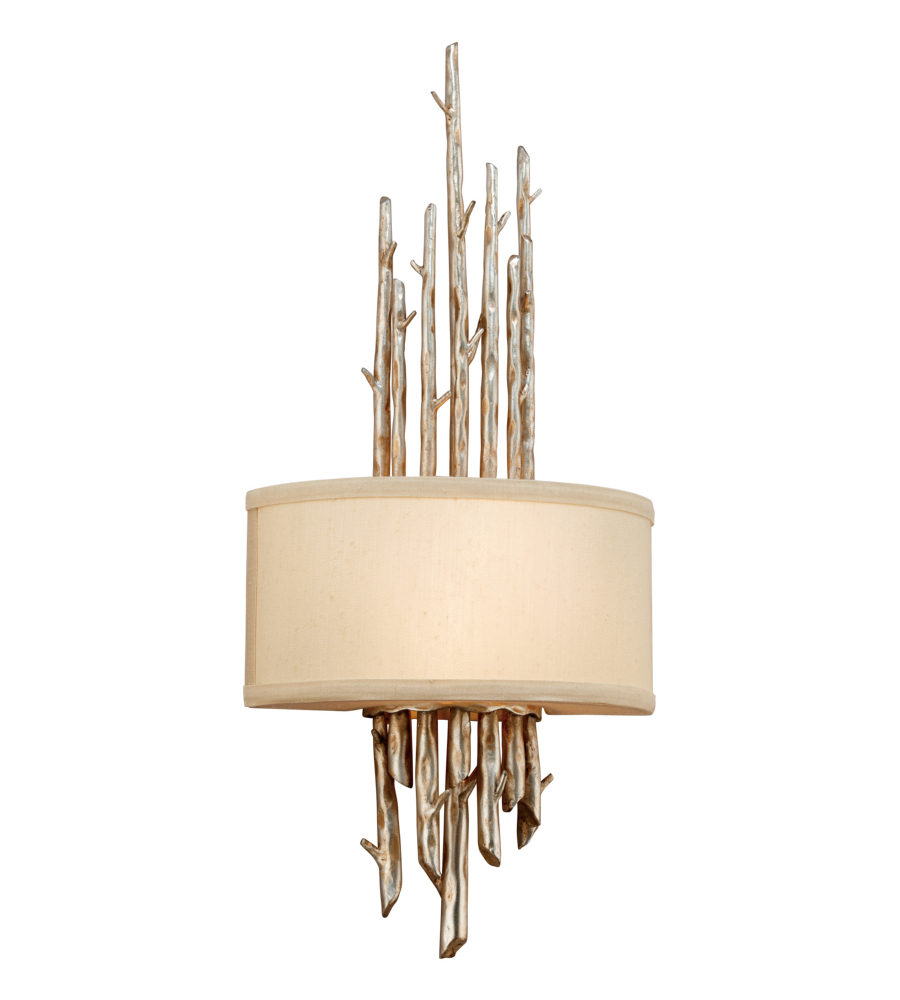 troy lighting b2892 adirondack 2 light wall sconce in silver leaf